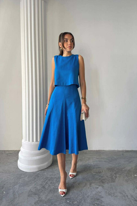 ONE COLOR TANK TOP + SKIRT WOMEN SET BLUE/BLU 