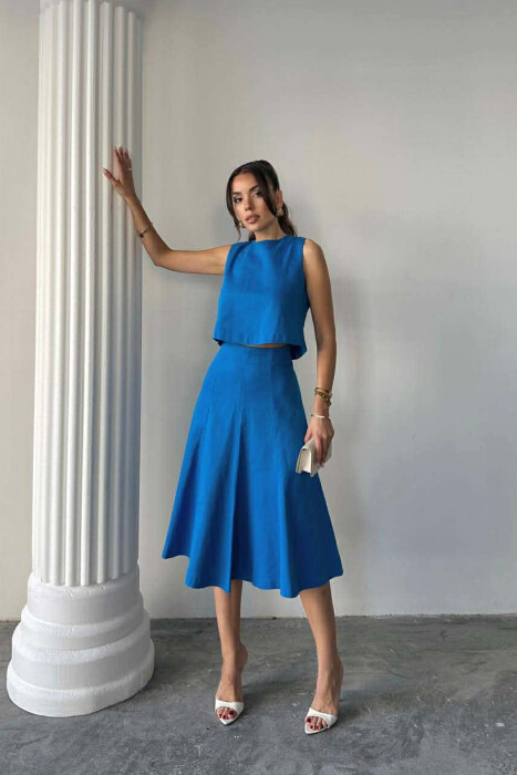 ONE COLOR TANK TOP + SKIRT WOMEN SET BLUE/BLU - 2