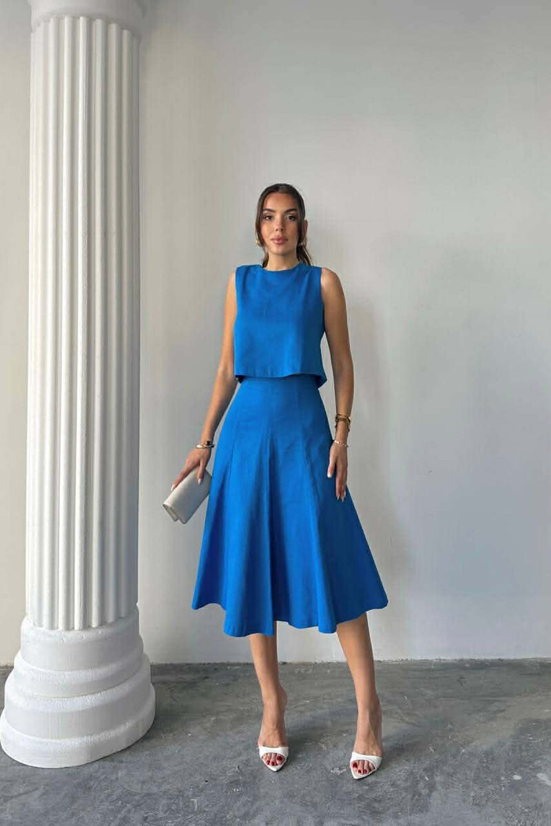 ONE COLOR TANK TOP + SKIRT WOMEN SET BLUE/BLU - 3