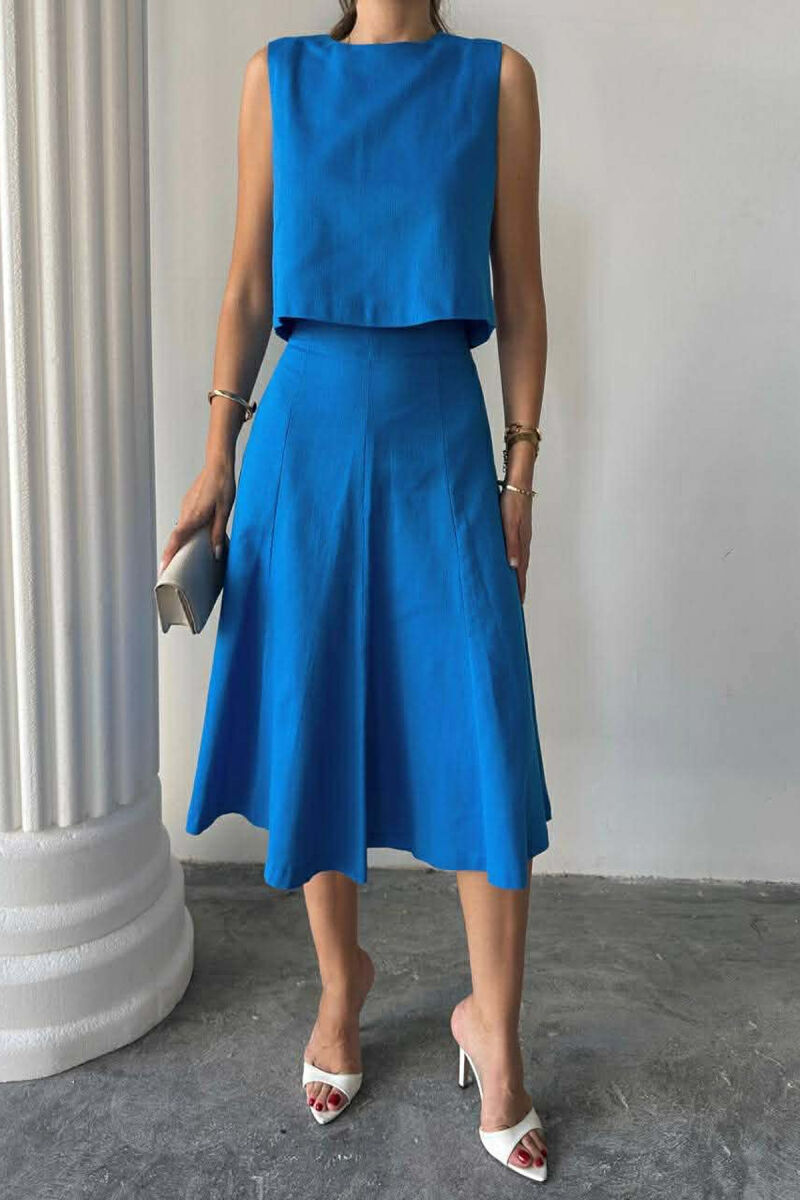 ONE COLOR TANK TOP + SKIRT WOMEN SET BLUE/BLU - 4