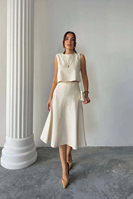 ONE COLOR TANK TOP + SKIRT WOMEN SET CREAM/KREM 