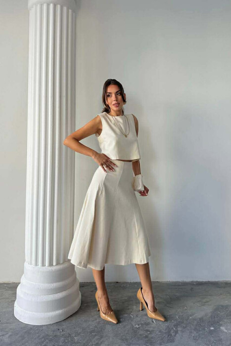 ONE COLOR TANK TOP + SKIRT WOMEN SET CREAM/KREM - 2