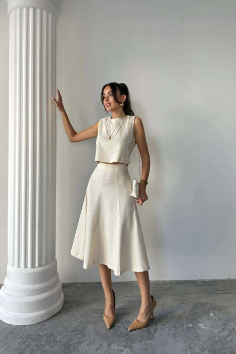 ONE COLOR TANK TOP + SKIRT WOMEN SET CREAM/KREM - 4