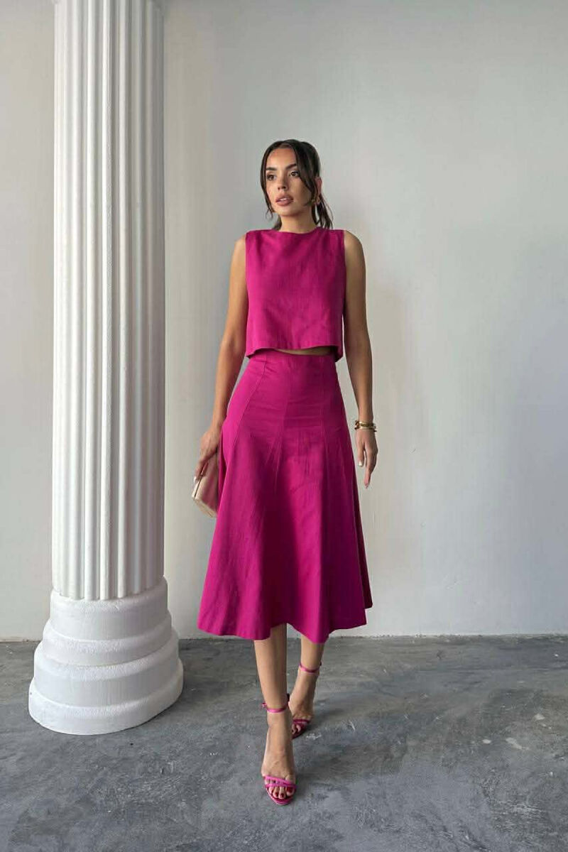 ONE COLOR TANK TOP + SKIRT WOMEN SET FUCHSIA/CIKLAMI - 1