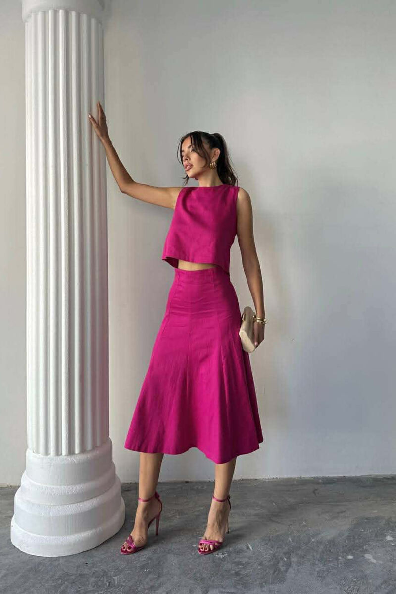 ONE COLOR TANK TOP + SKIRT WOMEN SET FUCHSIA/CIKLAMI - 3