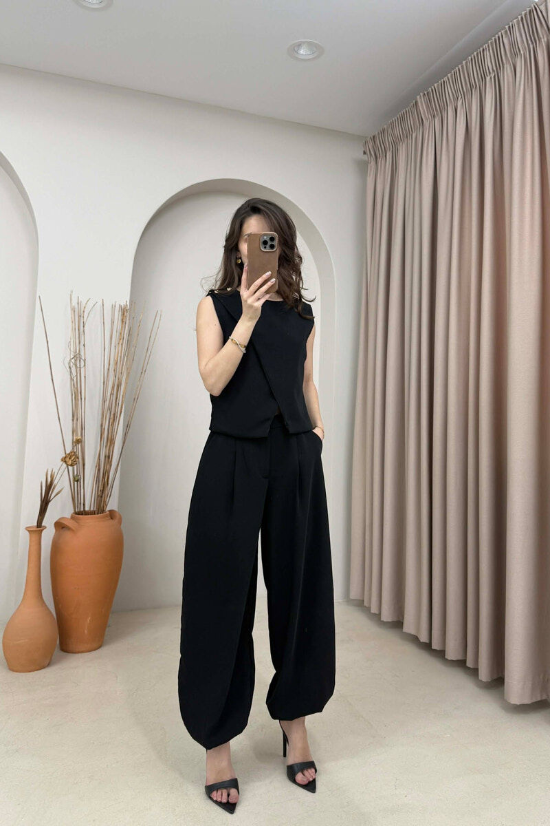 ONE COLOR TANK TOP + TROUSERS WOMAN SET BLACK/ E ZEZE - 1