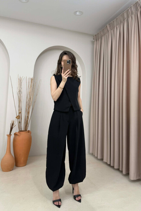 ONE COLOR TANK TOP + TROUSERS WOMAN SET BLACK/ E ZEZE - 