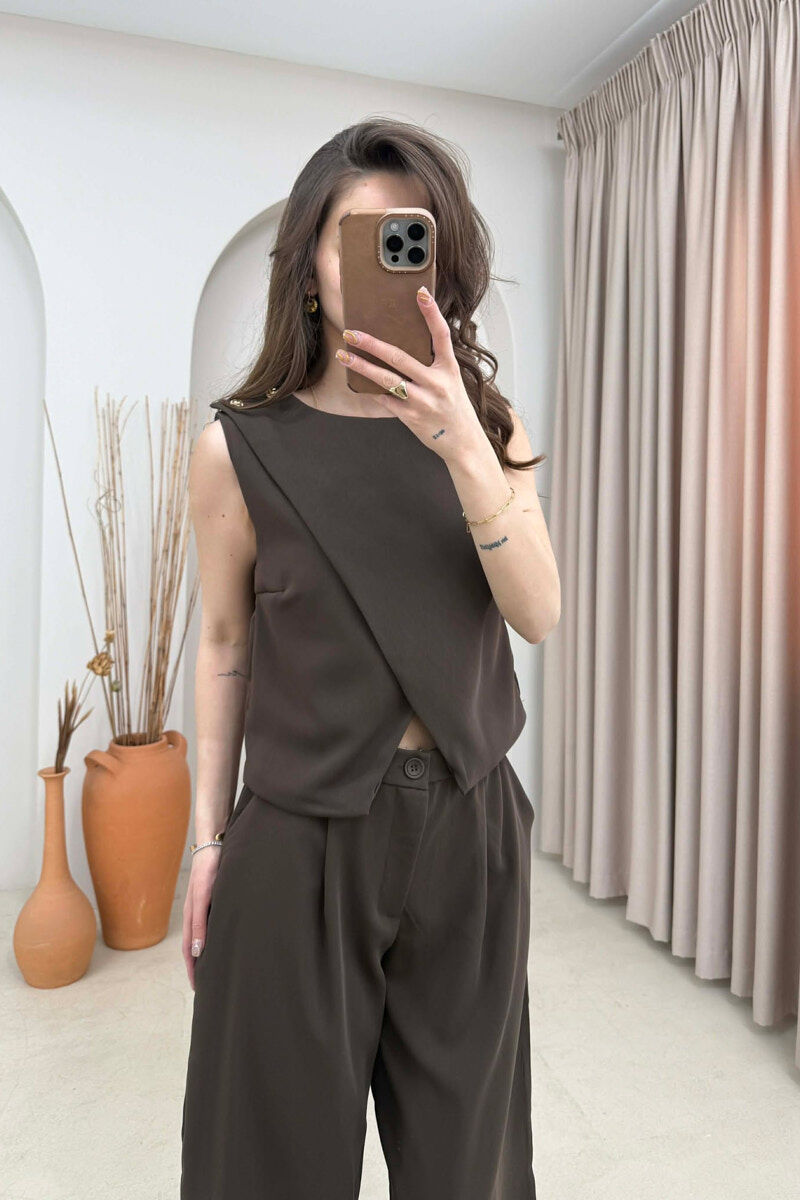 ONE COLOR TANK TOP + TROUSERS WOMAN SET BROWN/KAFE - 3