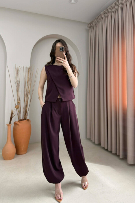 ONE COLOR TANK TOP + TROUSERS WOMAN SET BURGUNDY/VISHNJE - 