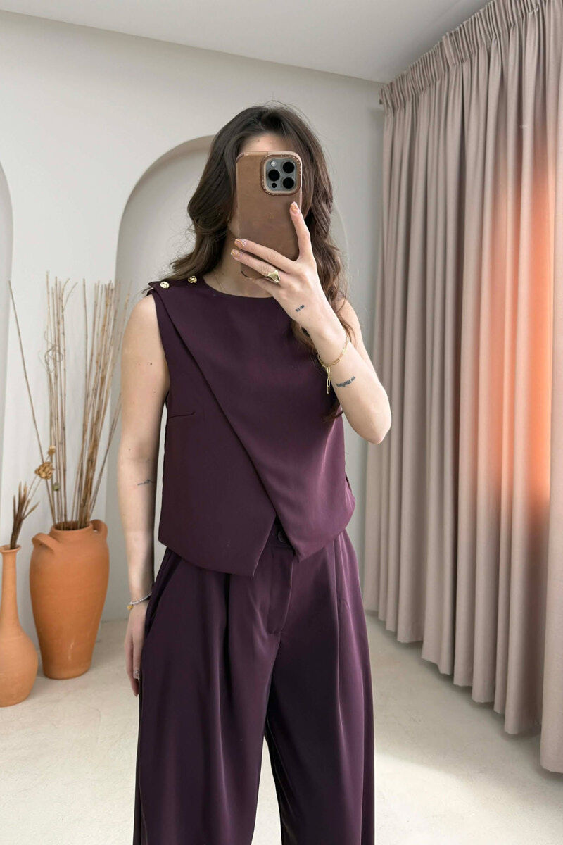 ONE COLOR TANK TOP + TROUSERS WOMAN SET BURGUNDY/VISHNJE - 2