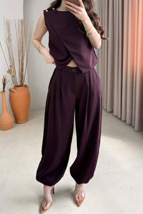 ONE COLOR TANK TOP + TROUSERS WOMAN SET BURGUNDY/VISHNJE - 4