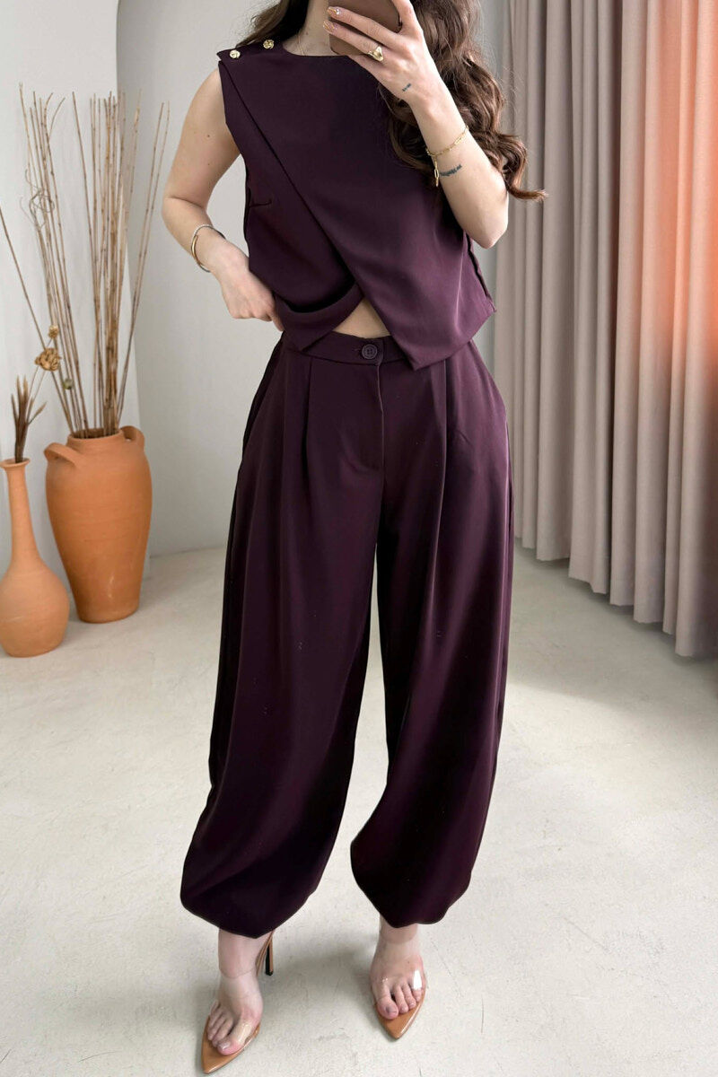 ONE COLOR TANK TOP + TROUSERS WOMAN SET BURGUNDY/VISHNJE - 4