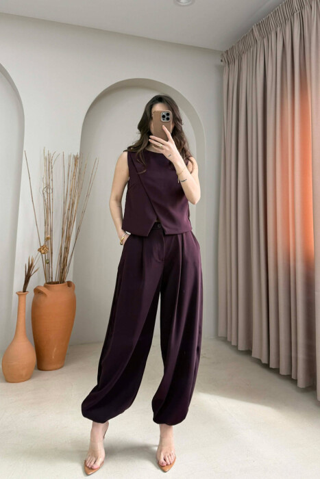 ONE COLOR TANK TOP + TROUSERS WOMAN SET BURGUNDY/VISHNJE - 5