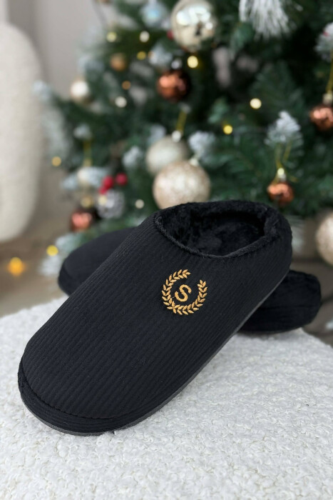 ONE COLOR TEDDY LINED MAN SLIPPERS BLACK/ E ZEZE - 2