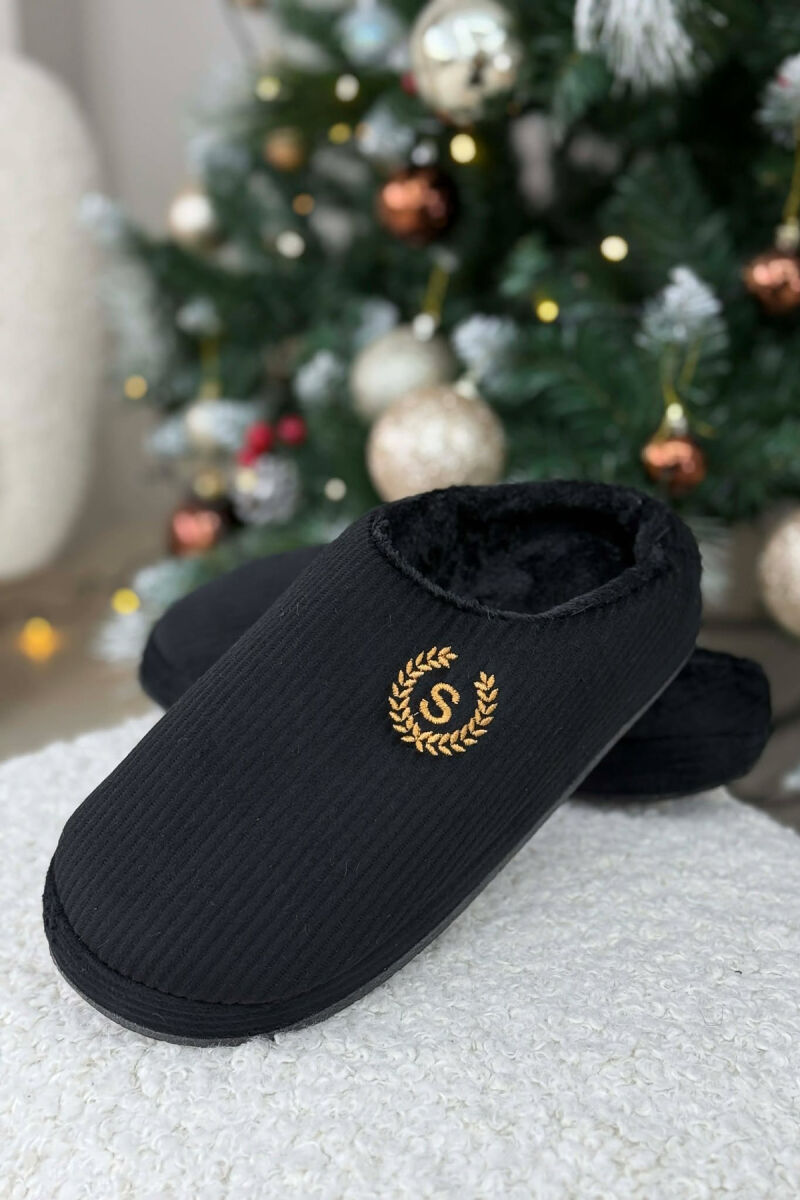 ONE COLOR TEDDY LINED MAN SLIPPERS BLACK/ E ZEZE - 2