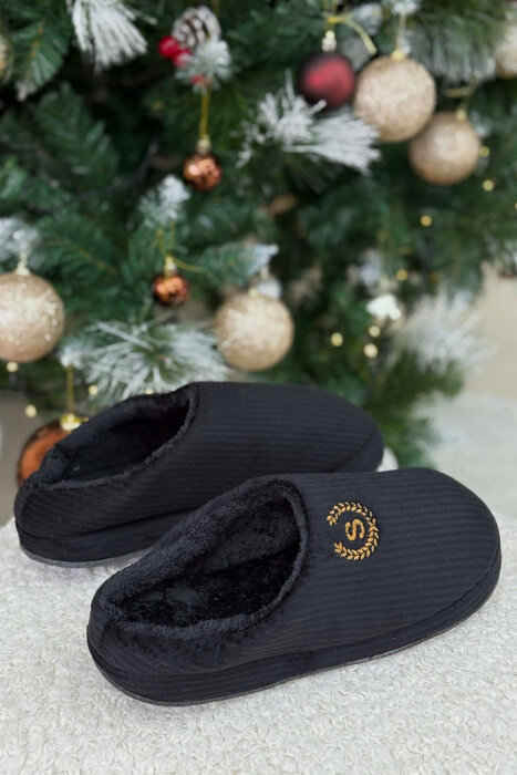 ONE COLOR TEDDY LINED MAN SLIPPERS BLACK/ E ZEZE - 3