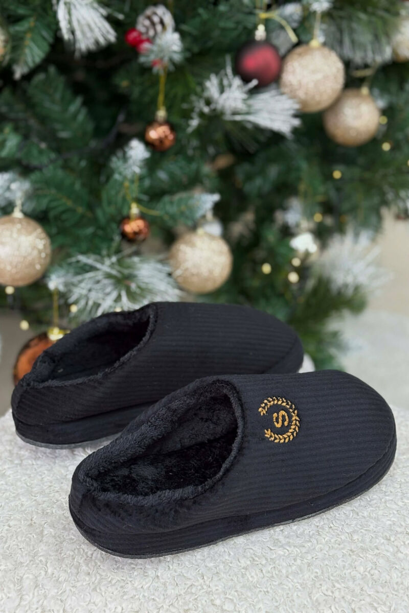 ONE COLOR TEDDY LINED MAN SLIPPERS BLACK/ E ZEZE - 3