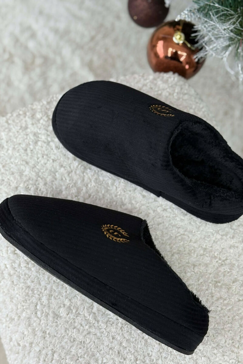 ONE COLOR TEDDY LINED MAN SLIPPERS BLACK/ E ZEZE - 5