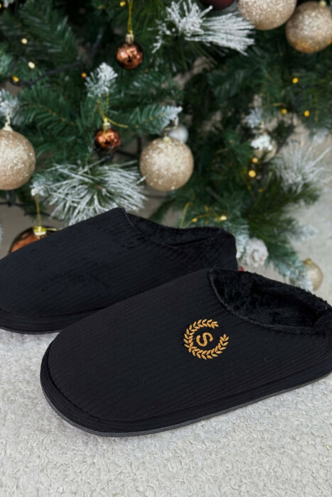ONE COLOR TEDDY LINED MAN SLIPPERS BLACK/ E ZEZE - KLAUDIO FASHION