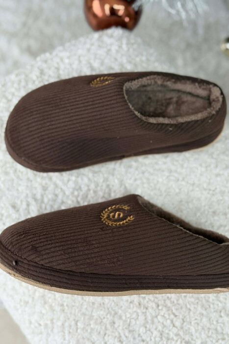 ONE COLOR TEDDY LINED MAN SLIPPERS BROWN/KAFE - 5