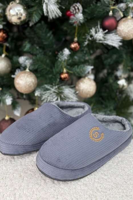 ONE COLOR TEDDY LINED MAN SLIPPERS GREY/GRI - KLAUDIO FASHION