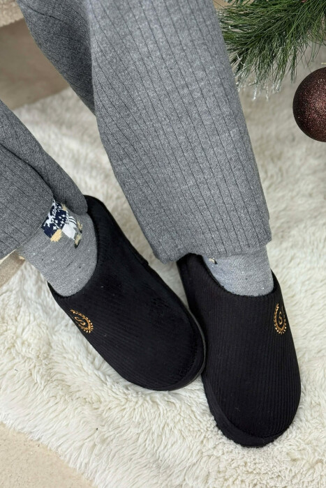 ONE COLOR TEDDY LINED WOMEN SLIPPERS BLACK/ E ZEZE - 3