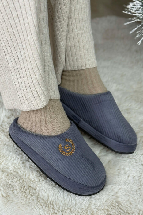 ONE COLOR TEDDY LINED WOMEN SLIPPERS GREY/GRI - KLAUDIO FASHION