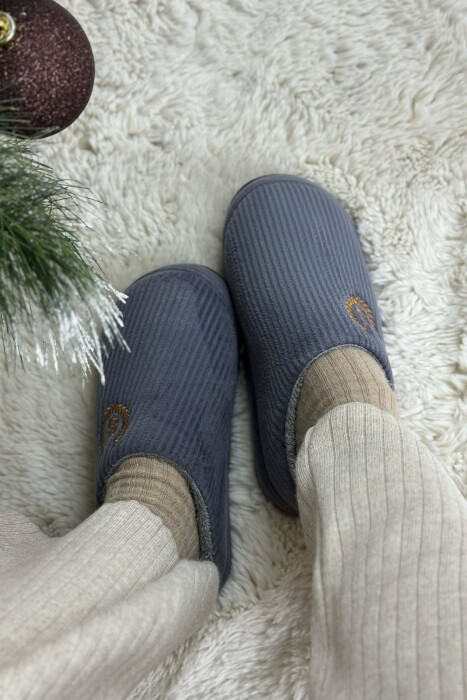 ONE COLOR TEDDY LINED WOMEN SLIPPERS GREY/GRI - 5