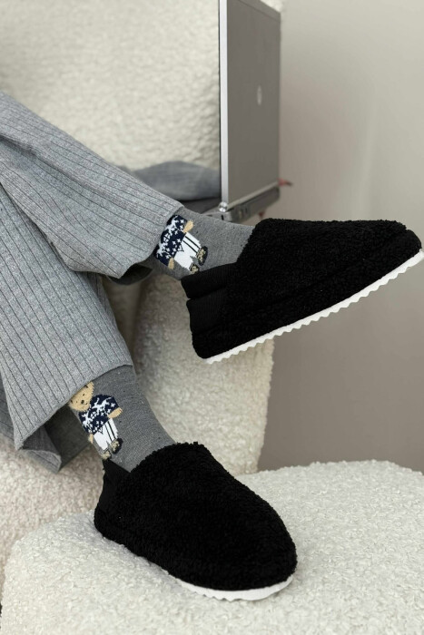 ONE COLOR TEDDY WOMEN SLIPPERS BLACK/ E ZEZE 