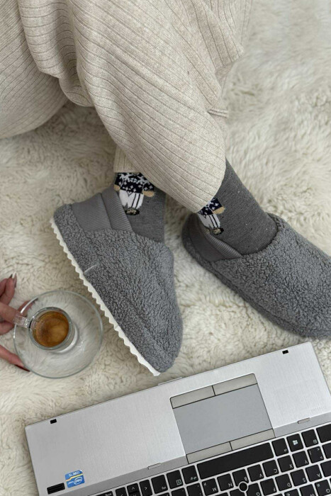 ONE COLOR TEDDY WOMEN SLIPPERS GREY/GRI 
