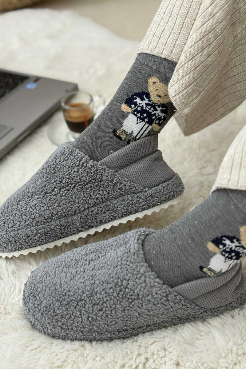 ONE COLOR TEDDY WOMEN SLIPPERS GREY/GRI - 2