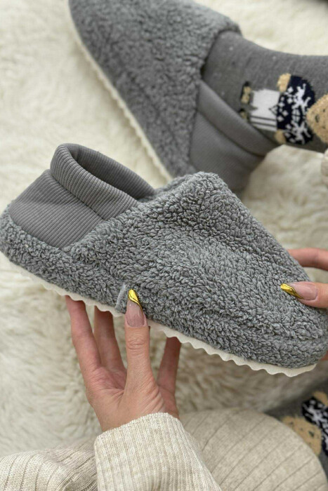 ONE COLOR TEDDY WOMEN SLIPPERS GREY/GRI - 4