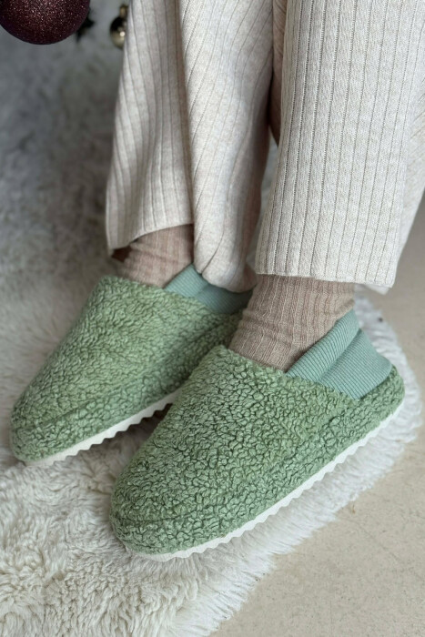 ONE COLOR TEDDY WOMEN SLIPPERS MINT/MENTE - KLAUDIO FASHION