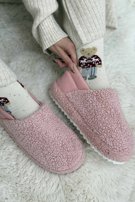 ONE COLOR TEDDY WOMEN SLIPPERS PINK/ROZE - 3