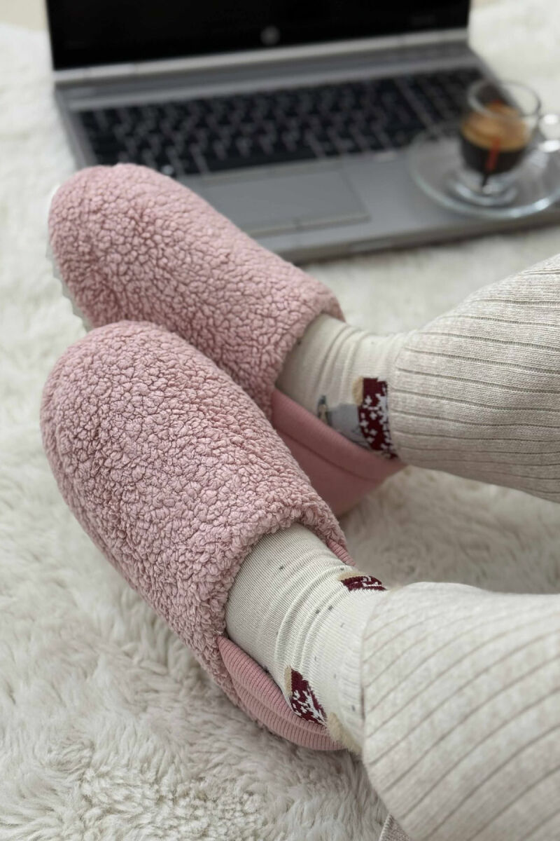 ONE COLOR TEDDY WOMEN SLIPPERS PINK/ROZE - 2
