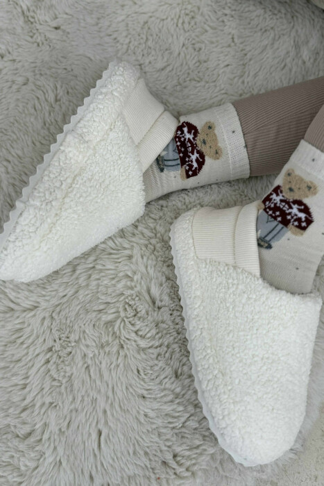 ONE COLOR TEDDY WOMEN SLIPPERS WHITE-E BARDHE - 4