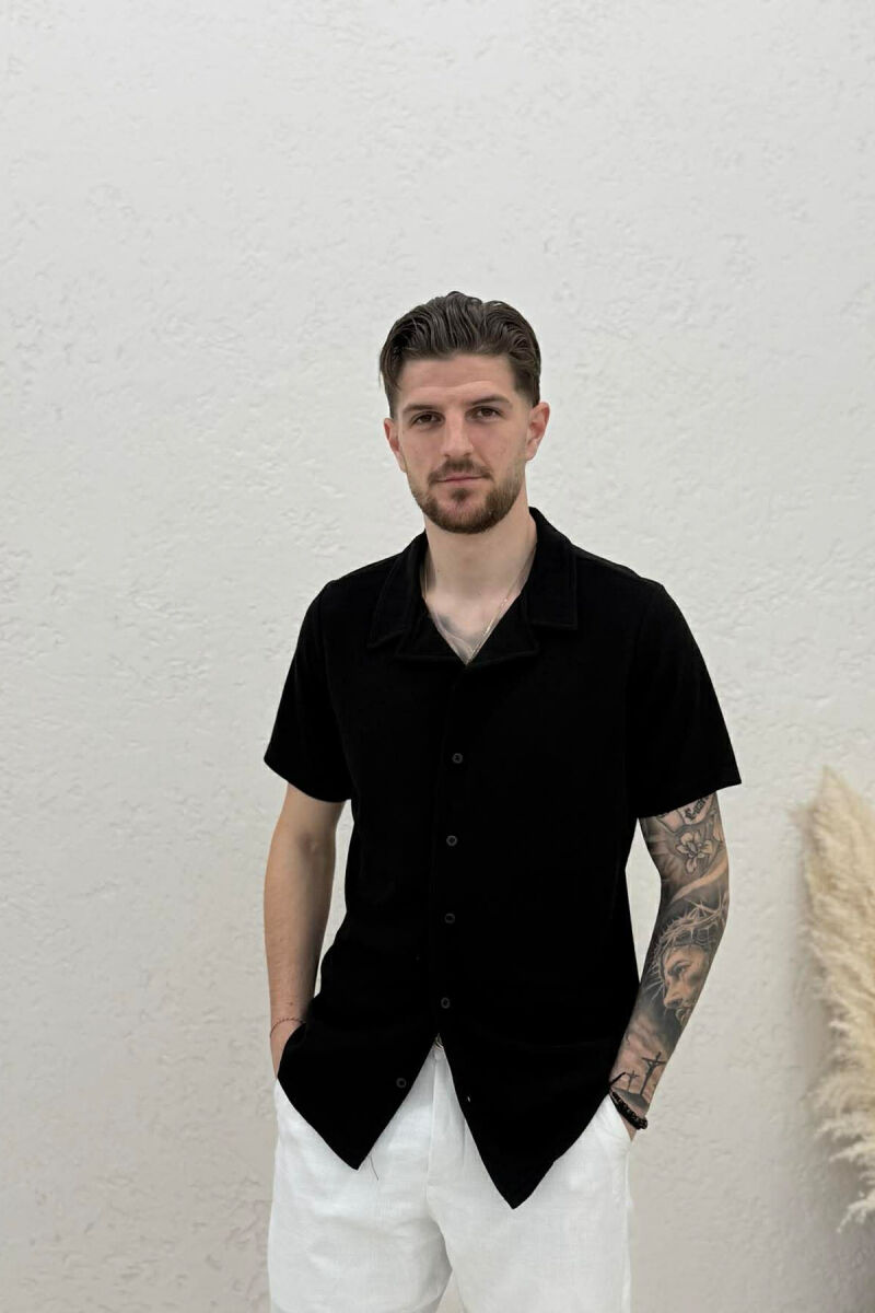 ONE COLOR TEXTURED MEN SHIRT BLACK/ E ZEZE - 1