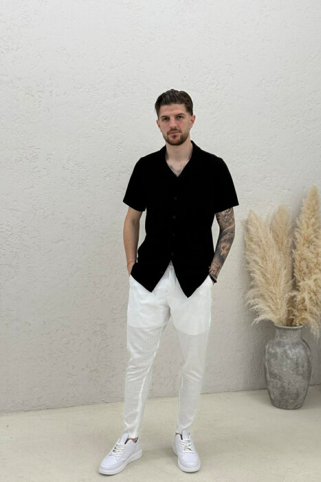 ONE COLOR TEXTURED MEN SHIRT BLACK/ E ZEZE - 2