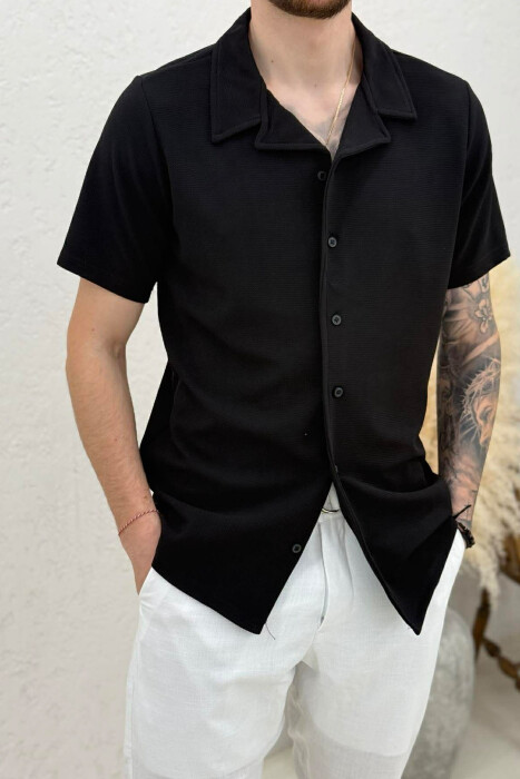ONE COLOR TEXTURED MEN SHIRT BLACK/ E ZEZE - 3