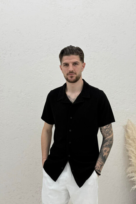 ONE COLOR TEXTURED MEN SHIRT BLACK/ E ZEZE - 