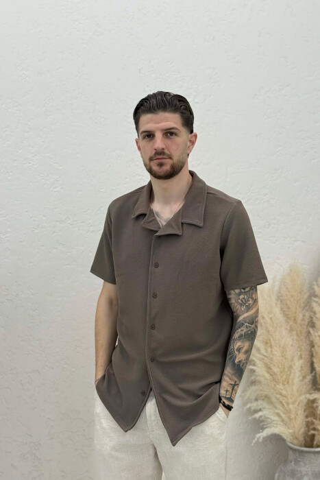 ONE COLOR TEXTURED MEN SHIRT LIGHT BROWN/KAZB - 1