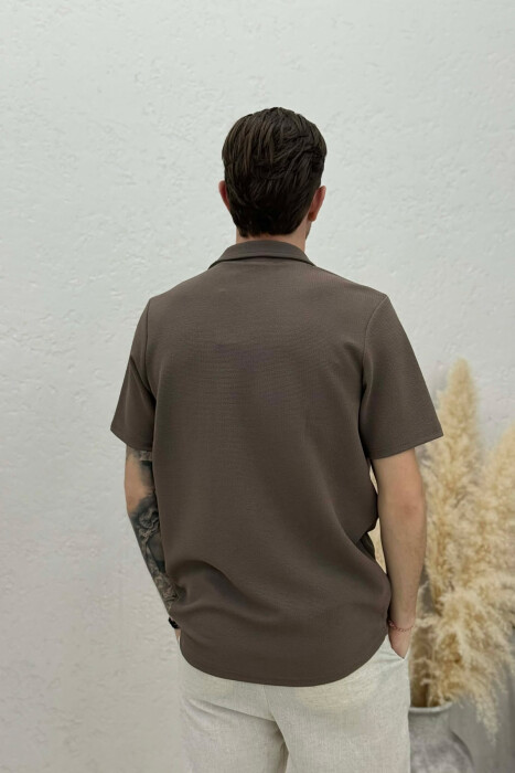 ONE COLOR TEXTURED MEN SHIRT LIGHT BROWN/KAZB - 4