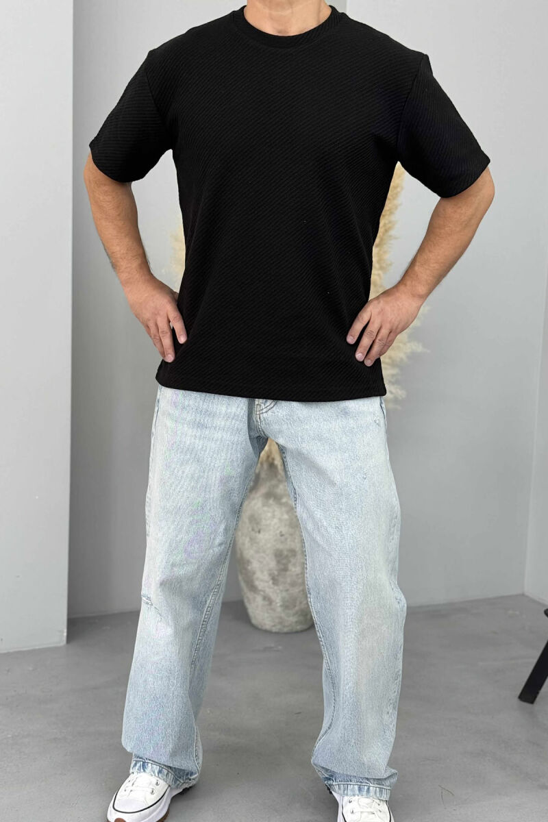 ONE COLOR TEXTURED MEN T-SHIRT BLACK/ E ZEZE - 1