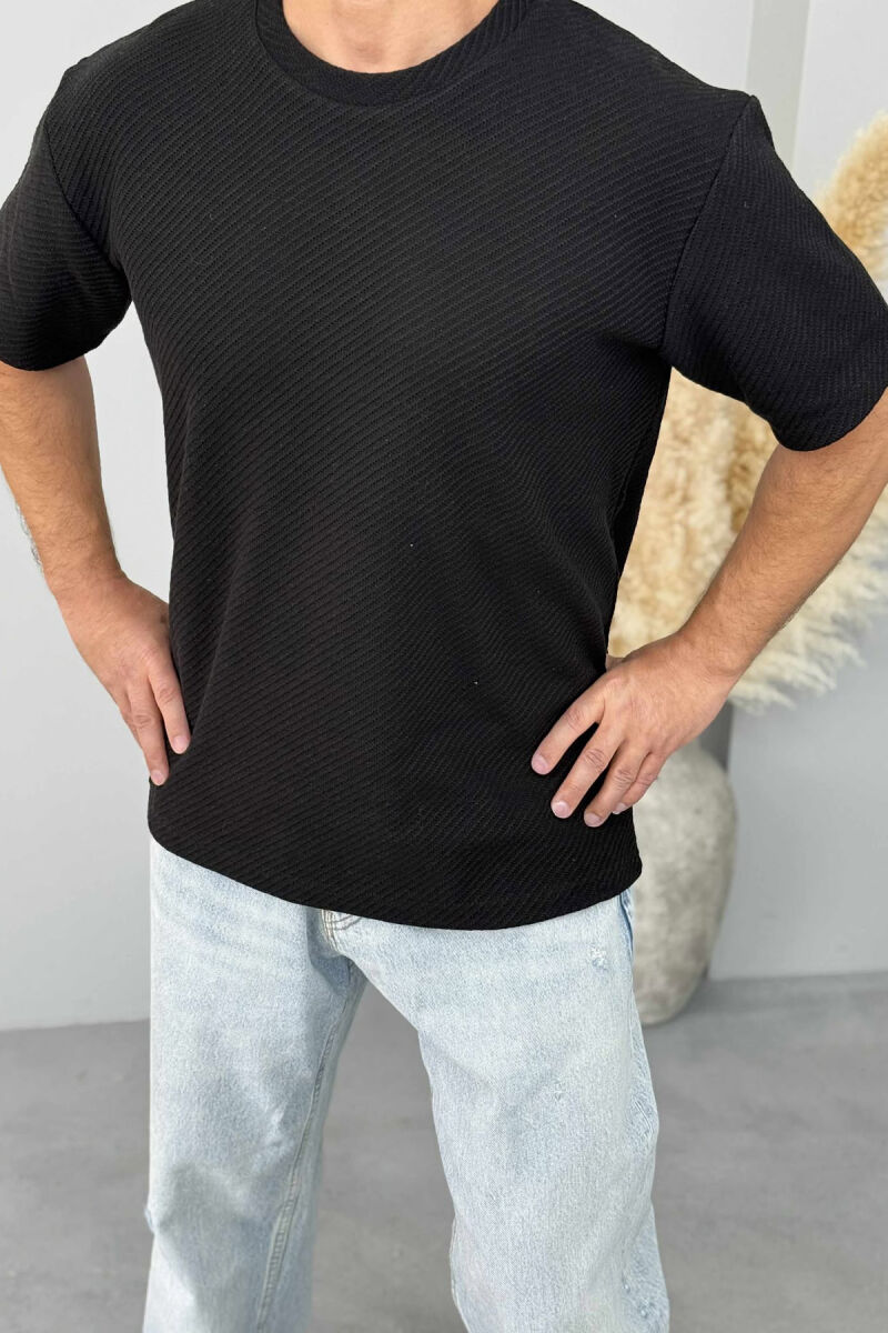 ONE COLOR TEXTURED MEN T-SHIRT BLACK/ E ZEZE - 2