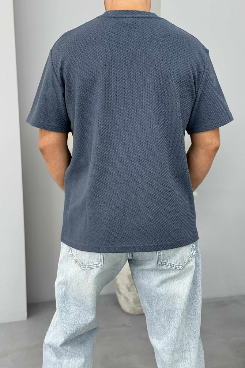 ONE COLOR TEXTURED MEN T-SHIRT DARK GREY/GEE - 3