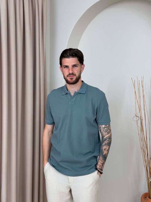 ONE COLOR TEXTURED MEN T-SHIRT GREY/GRI - KLAUDIO FASHION