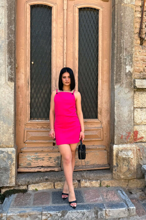 ONE COLOR THIN STRAPS WOMEN DRESS FUCHSIA/CIKLAMI - KLAUDIO FASHION