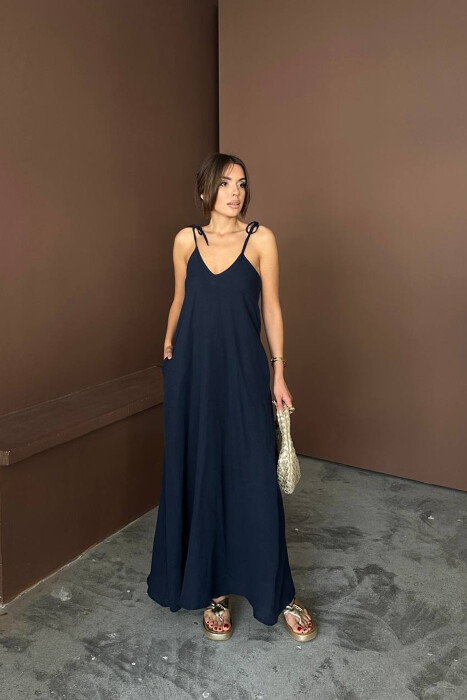 ONE COLOR THIN STRIPES WOMAN DRESS BLUE/BLU - 1