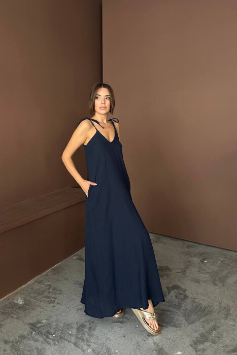 ONE COLOR THIN STRIPES WOMAN DRESS BLUE/BLU - 4