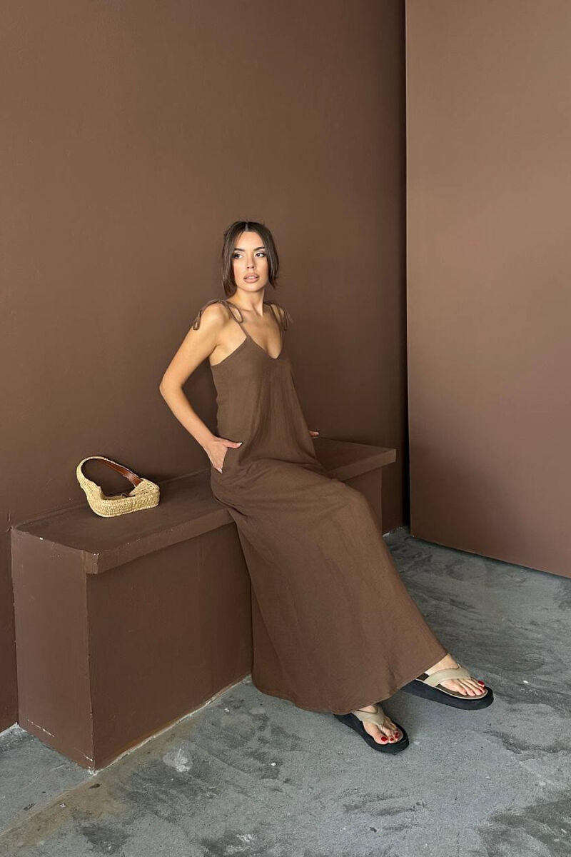 ONE COLOR THIN STRIPES WOMAN DRESS BROWN/KAFE - 2